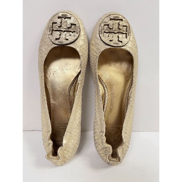 Tory Burch Other - Tory Burch Reva flats Python white gold shimmer Slip on Shoes